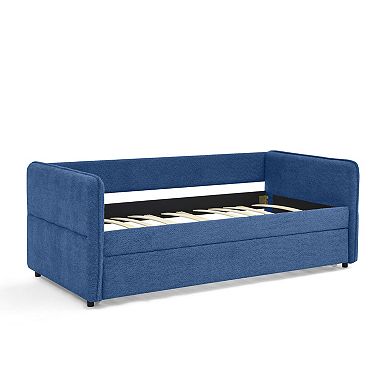 Trikiousd Upholstery Tufted Daybed with Erectable Trundle, Modern Extendable Boucle Sofa Bed