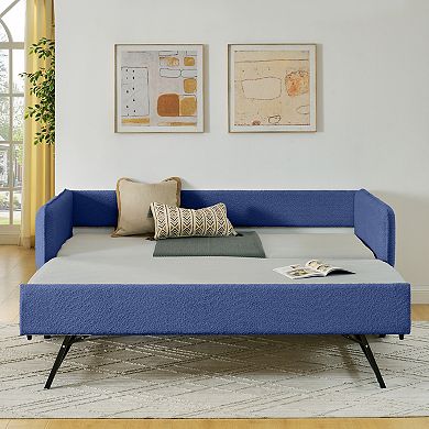 Trikiousd Upholstery Tufted Daybed with Erectable Trundle, Modern Extendable Boucle Sofa Bed