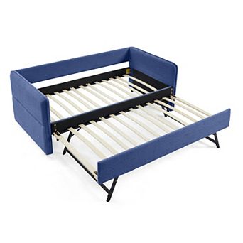 Trikiousd Upholstery Tufted Daybed with Erectable Trundle, Modern Extendable Boucle Sofa Bed