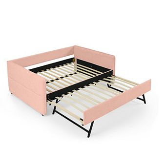 Trikiousd Upholstery Tufted Daybed with Erectable Trundle, Modern Extendable Boucle Sofa Bed