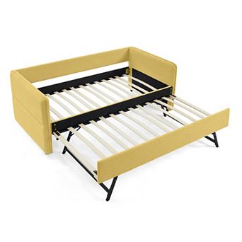 Trikiousd Upholstery Tufted Daybed with Erectable Trundle, Modern Extendable Boucle Sofa Bed