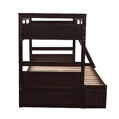 Trikiousd Twin Over Full Bunk Bed Kids Solid Wood Bed Frame with 2 Under Bed Storage Drawers