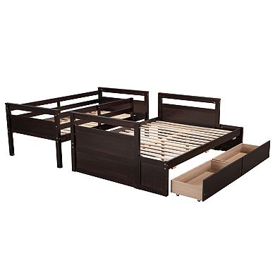 Trikiousd Twin Over Full Bunk Bed Kids Solid Wood Bed Frame with 2 Under Bed Storage Drawers