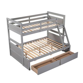 Trikiousd Twin Over Full Bunk Bed Kids Solid Wood Bed Frame with 2 Under Bed Storage Drawers