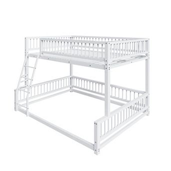 Trikiousd Floor Bunk Beds with Ladder and Safety Guardrails, Heavy Duty Metal Kids Bunk Beds