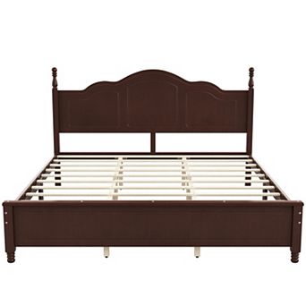 Trikiousd Mid-Century Wood Platform Bed Low Profile Bed Frame with Headboard & Footboard