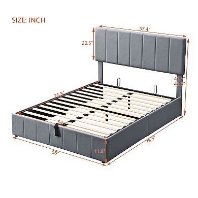 Trikiousd Lift Up Storage Bed Modern Upholstered Platform Bed, Hydraulic Support