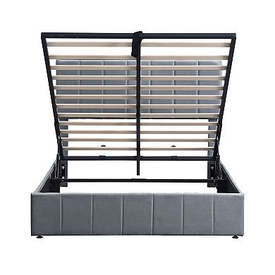 Trikiousd Lift Up Storage Bed Modern Upholstered Platform Bed, Hydraulic Support