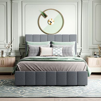 Trikiousd Lift Up Storage Bed Modern Upholstered Platform Bed, Hydraulic Support