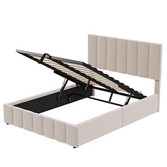 Trikiousd Lift Up Storage Bed Modern Upholstered Platform Bed, Hydraulic Support