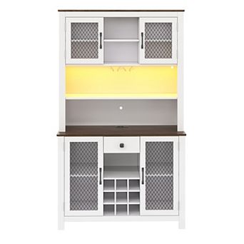 Trikiousd Pantry Storage Cabinet Buffet Sideboard Coffee Bar Cabinet with LED Lights and Outlets