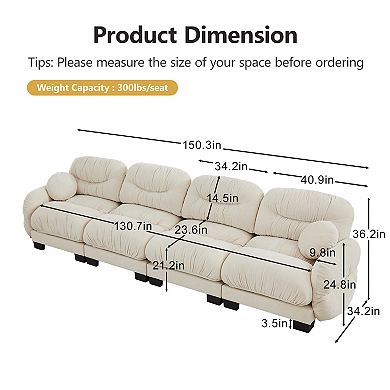 Trikiousd 4 Seater Modular Sofa Straight Row Sectional Sofa with Pillows