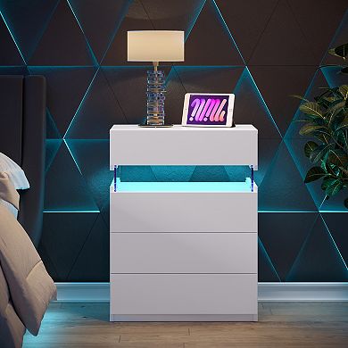 Trikiousd 4 Drawers Nightstand Bedside Table with LED Lights
