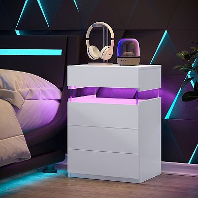 Trikiousd 4 Drawers Nightstand Bedside Table with LED Lights