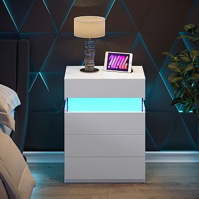 Trikiousd 4 Drawers Nightstand Bedside Table with LED Lights