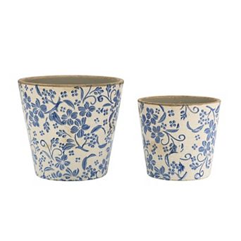 Trikiousd 2 pc Ceramic Planters Set Floral Motif Planter Pot
