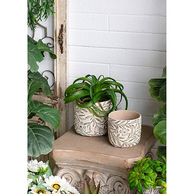 Trikiousd 2-Piece Carved Planters Indoor Outdoor Sand Cement Planter