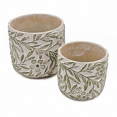 Trikiousd 2-Piece Carved Planters Indoor Outdoor Sand Cement Planter