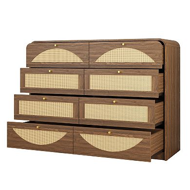 Trikiousd 8 Drawer Rattan Dresser Storage Cabinet