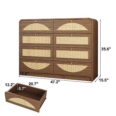 Trikiousd 8 Drawer Rattan Dresser Storage Cabinet