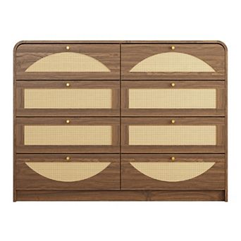 Trikiousd 8 Drawer Rattan Dresser Storage Cabinet