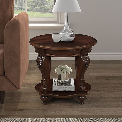 Trikiousd 22'' Round Solid Wood End Table with Shelf