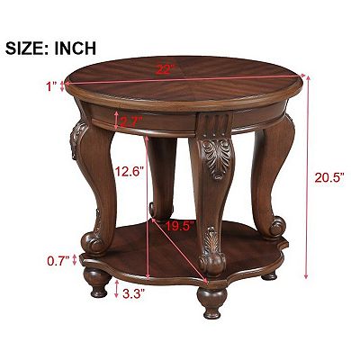 Trikiousd 22'' Round Solid Wood End Table with Shelf