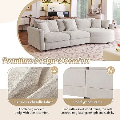 Trikiousd 107.8" Chenille Sectional Sofa with Curved Chaise and 3 Pillows