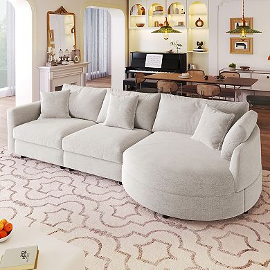Trikiousd 107.8" Chenille Sectional Sofa with Curved Chaise and 3 Pillows