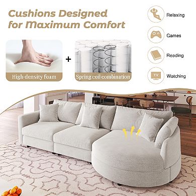 Trikiousd 107.8" Chenille Sectional Sofa with Curved Chaise and 3 Pillows