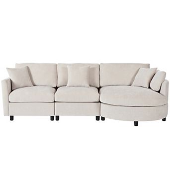 Trikiousd 107.8" Chenille Sectional Sofa with Curved Chaise and 3 Pillows