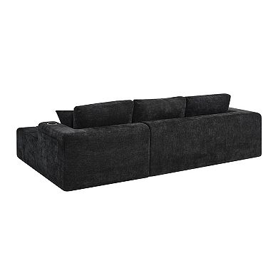 Trikiousd 108" L-Shaped Chenille Cloud Sectional Sofa with Chaise and Cup Holders
