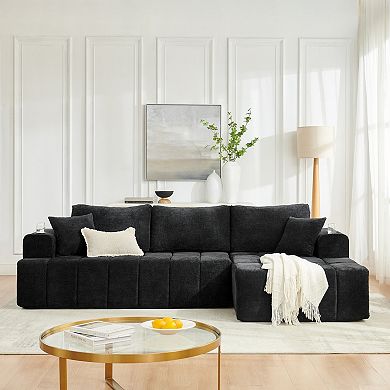Trikiousd 108" L-Shaped Chenille Cloud Sectional Sofa with Chaise and Cup Holders