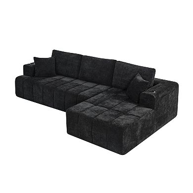 Trikiousd 108" L-Shaped Chenille Cloud Sectional Sofa with Chaise and Cup Holders
