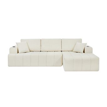 Trikiousd 108" L-Shaped Chenille Cloud Sectional Sofa with Chaise and Cup Holders