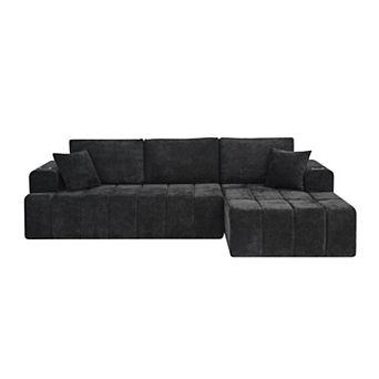 Trikiousd 108" L-Shaped Chenille Cloud Sectional Sofa with Chaise and Cup Holders
