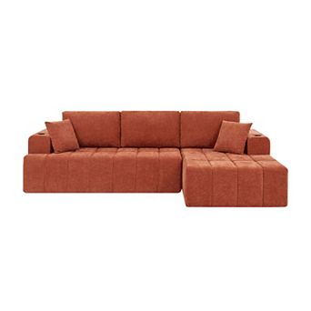 Trikiousd 108" L-Shaped Chenille Cloud Sectional Sofa with Chaise and Cup Holders