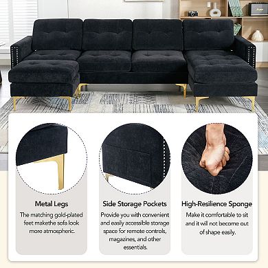 Trikiousd 110.6" Convertible L-Shaped Sectional Sofa with Movable Ottoman