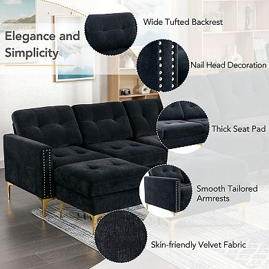 Trikiousd 110.6" Convertible L-Shaped Sectional Sofa with Movable Ottoman