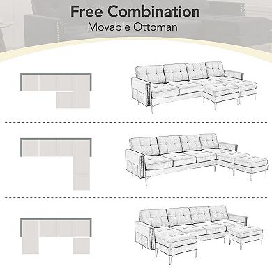Trikiousd 110.6" Convertible L-Shaped Sectional Sofa with Movable Ottoman