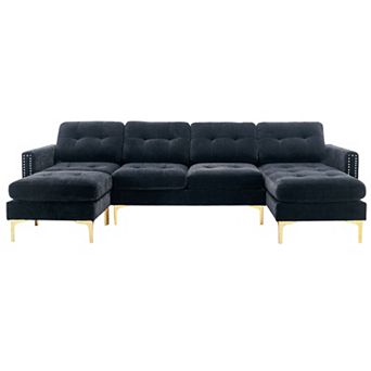 Trikiousd 110.6" Convertible L-Shaped Sectional Sofa with Movable Ottoman