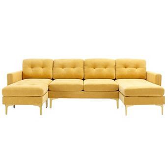 Trikiousd 110.6" Convertible L-Shaped Sectional Sofa with Movable Ottoman