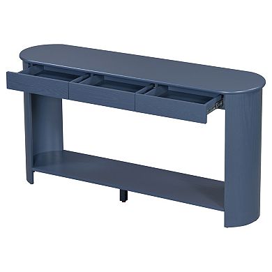 Trikiousd 59.8'' Oak Veneer Console Table with 3 Drawers and Shelf Semi-Circular Entryway Table