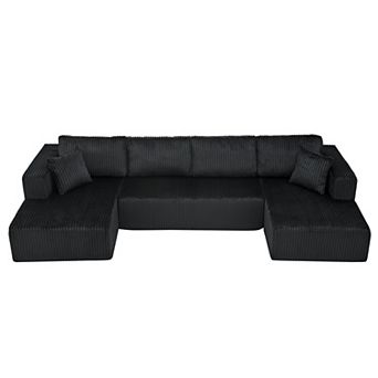 Trikiousd 132" U-Shaped Modular Cloud Sofa with Chaise and Side Pockets