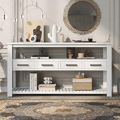 Trikiousd 61.5'' Entryway Console Table with 4 Drawers and 3-Tier Open Shelves