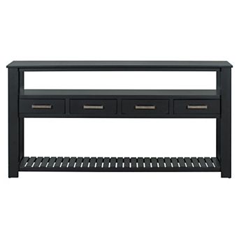 Trikiousd 61.5'' Entryway Console Table with 4 Drawers and 3 tier Open Shelves