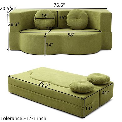 Trikiousd 2-in-1 Loveseat Sleeper with Pillow Convertible Folding Sofa