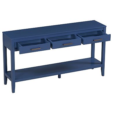 Trikiousd 59.1" Farmhouse Console Table with 3 Drawers, Shelf & Aluminum Handles