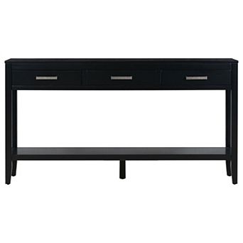 Trikiousd 59.1" Farmhouse Console Table with 3 Drawers, Shelf & Aluminum Handles