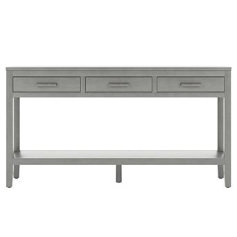 Trikiousd 59.1" Farmhouse Console Table with 3 Drawers, Shelf & Aluminum Handles